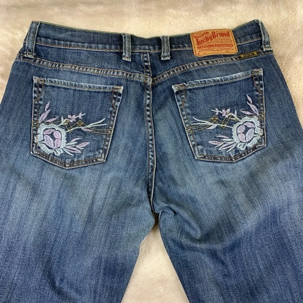 Lucky Brand Sweet N Low Bootcut Jeans Womens 8/29 Blue Denim Embroidered Pockets